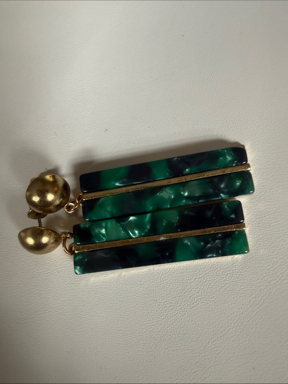 Gold & Emerald Green Bar Drop Earrings